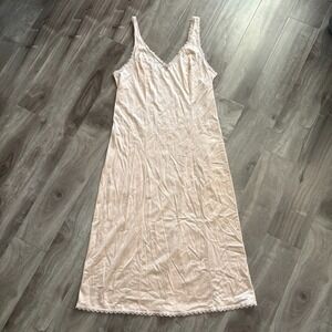 Vintage Warners Perfect Measure Full Slip 36 Tan / Dusty Pink Lace Trim 43" Long